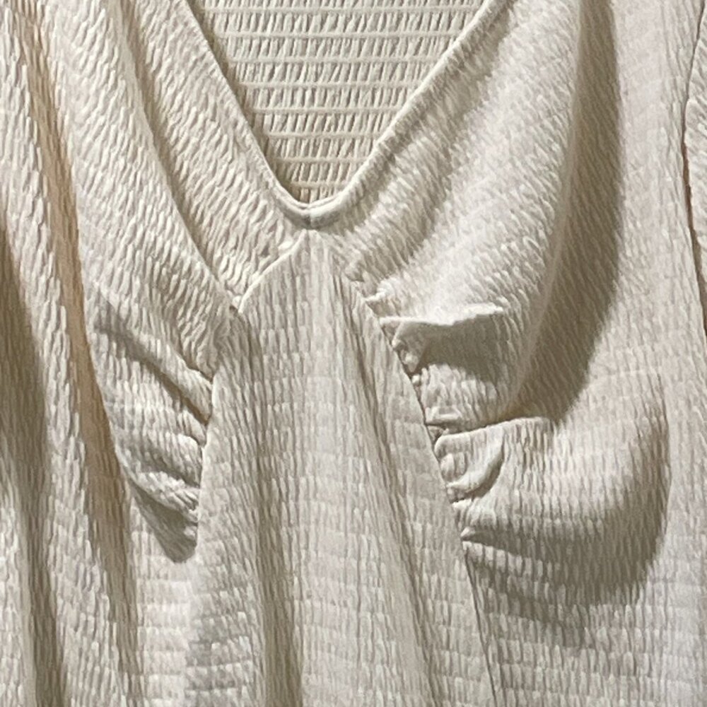 PROMESA Long Bishop Sleeve Body Suit V-Neck Waffle Knit Ivory Women L - Picture 6 of 12